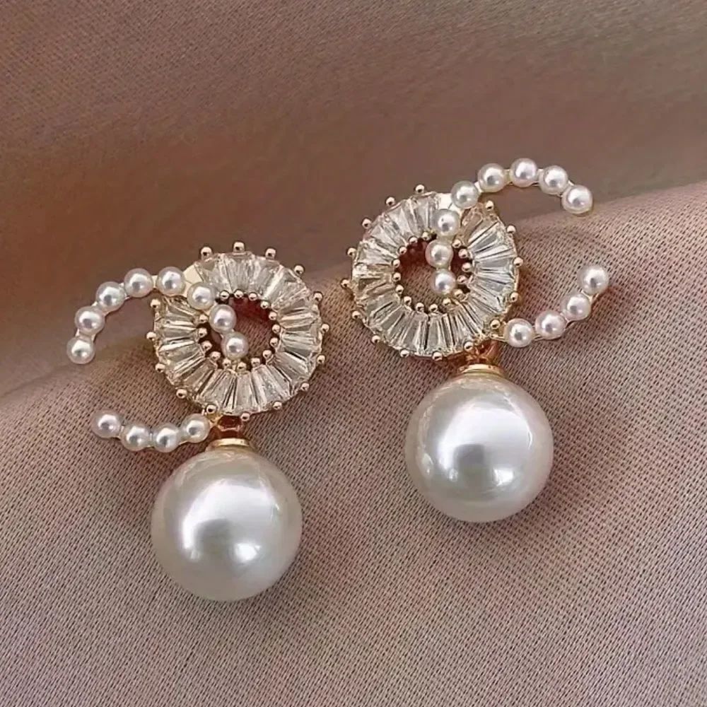 diamond decor pearl earrings H128
